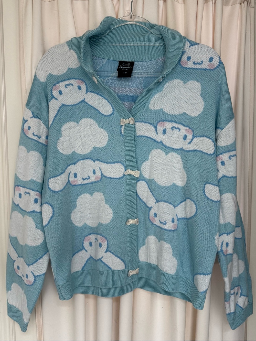Sanrio Cinnamoroll Cloud Knit Cardigan - Light Blue & White